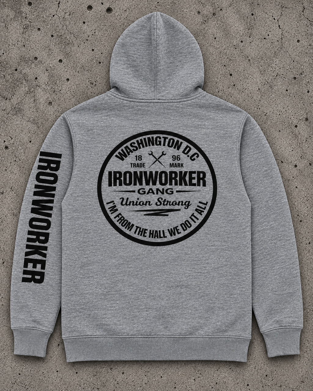 IRONWORKER GANG “Union Strong” 10oz Hoodie – Heather Gray