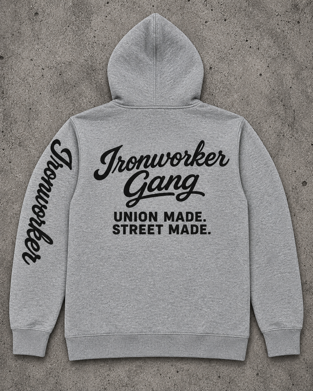 IRONWORKER GANG “Union Made. Street Made.” 13oz Signature Hoodie-Heather Gray