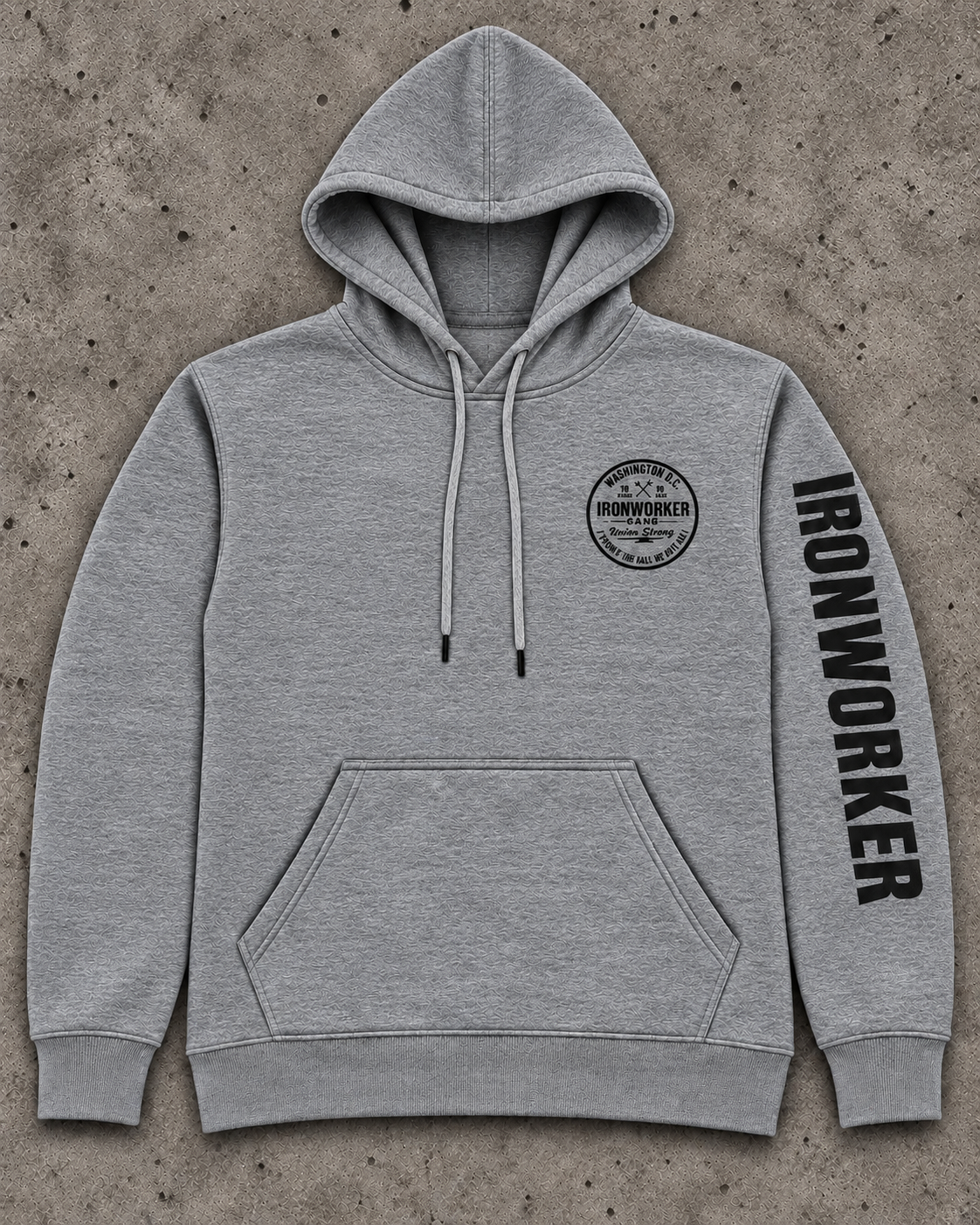 IRONWORKER GANG “Union Strong” 10oz Hoodie – Heather Gray