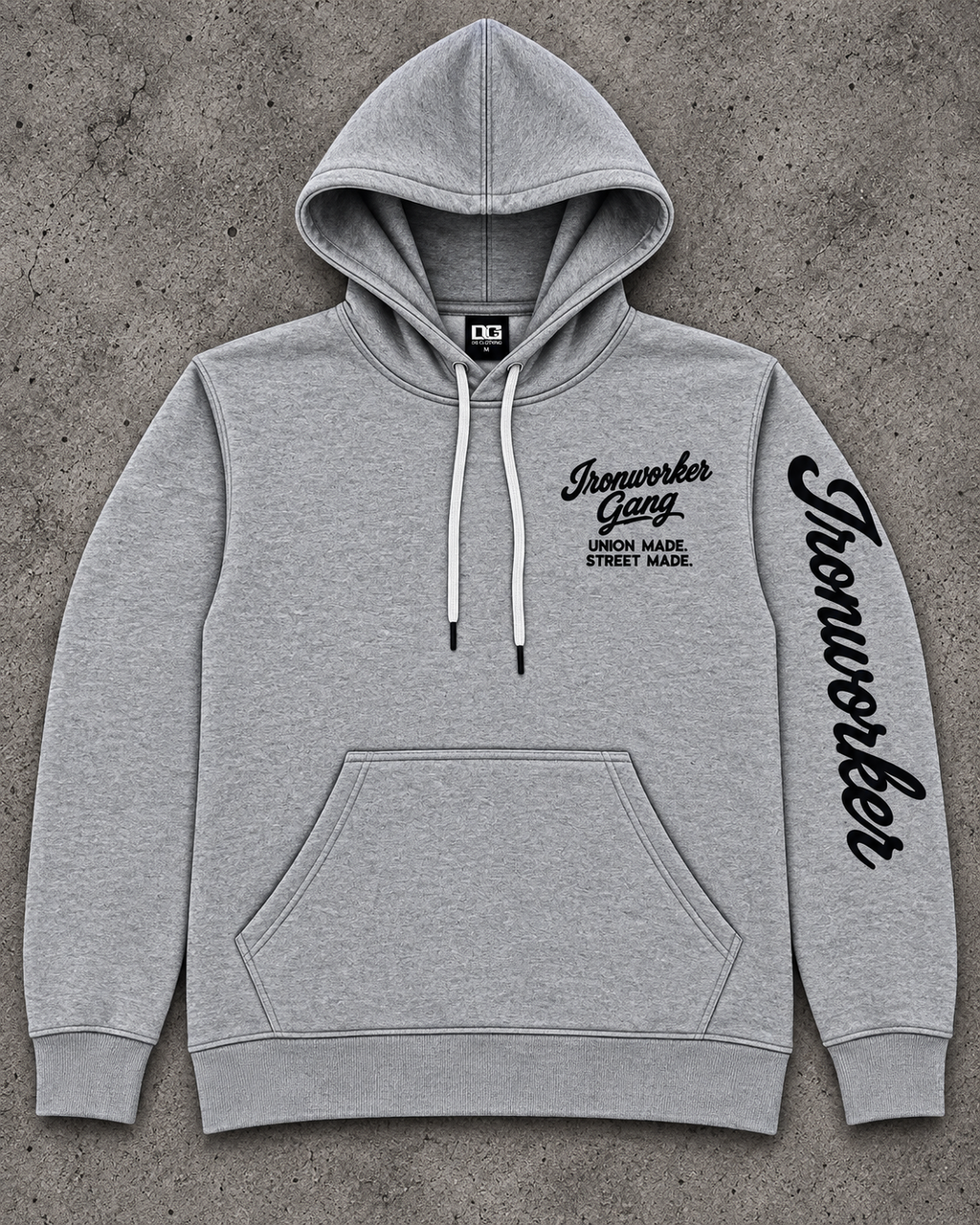 IRONWORKER GANG “Union Made. Street Made.” 13oz Signature Hoodie-Heather Gray