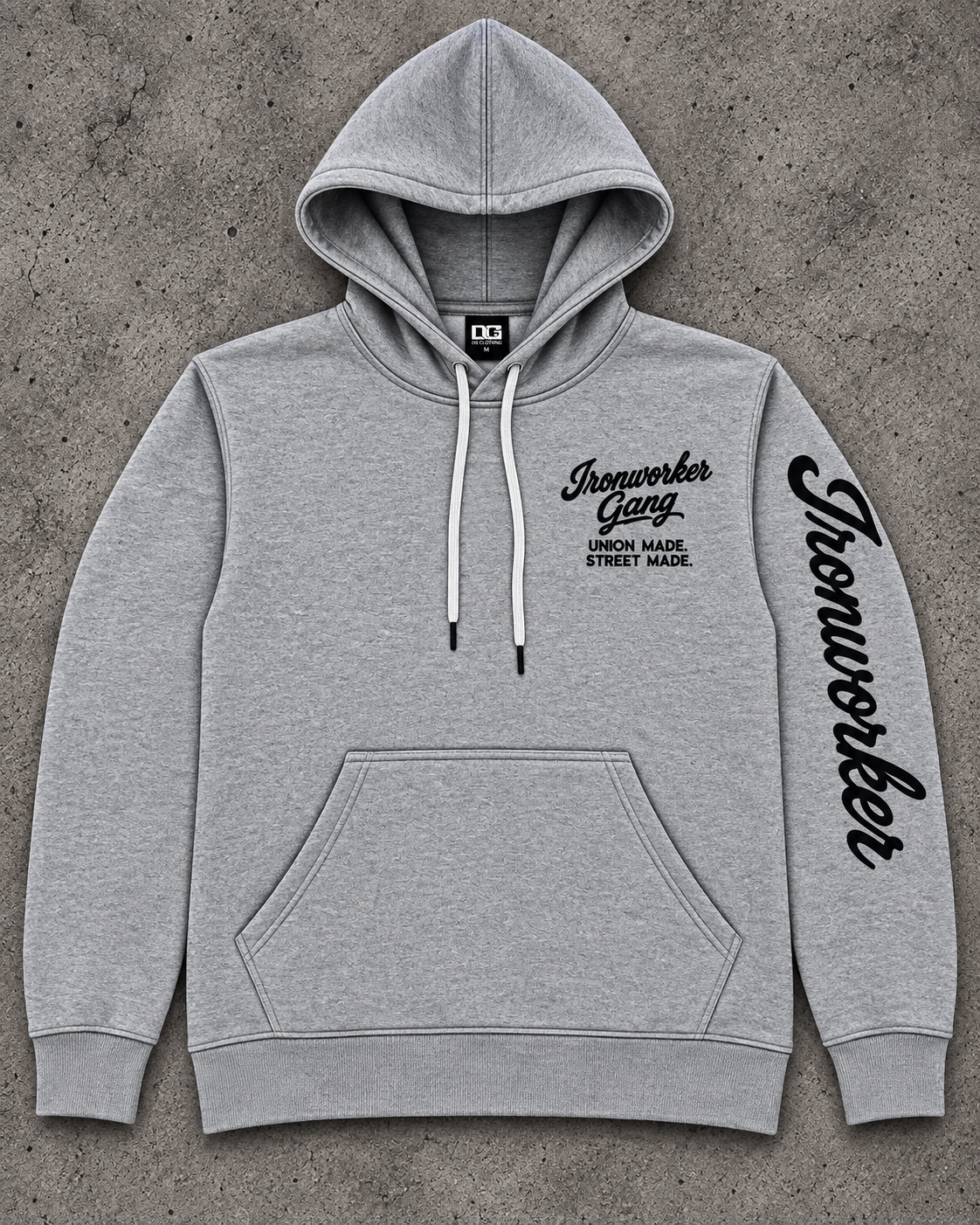 IRONWORKER GANG “Union Made. Street Made.” 13oz Signature Hoodie-Heather Gray
